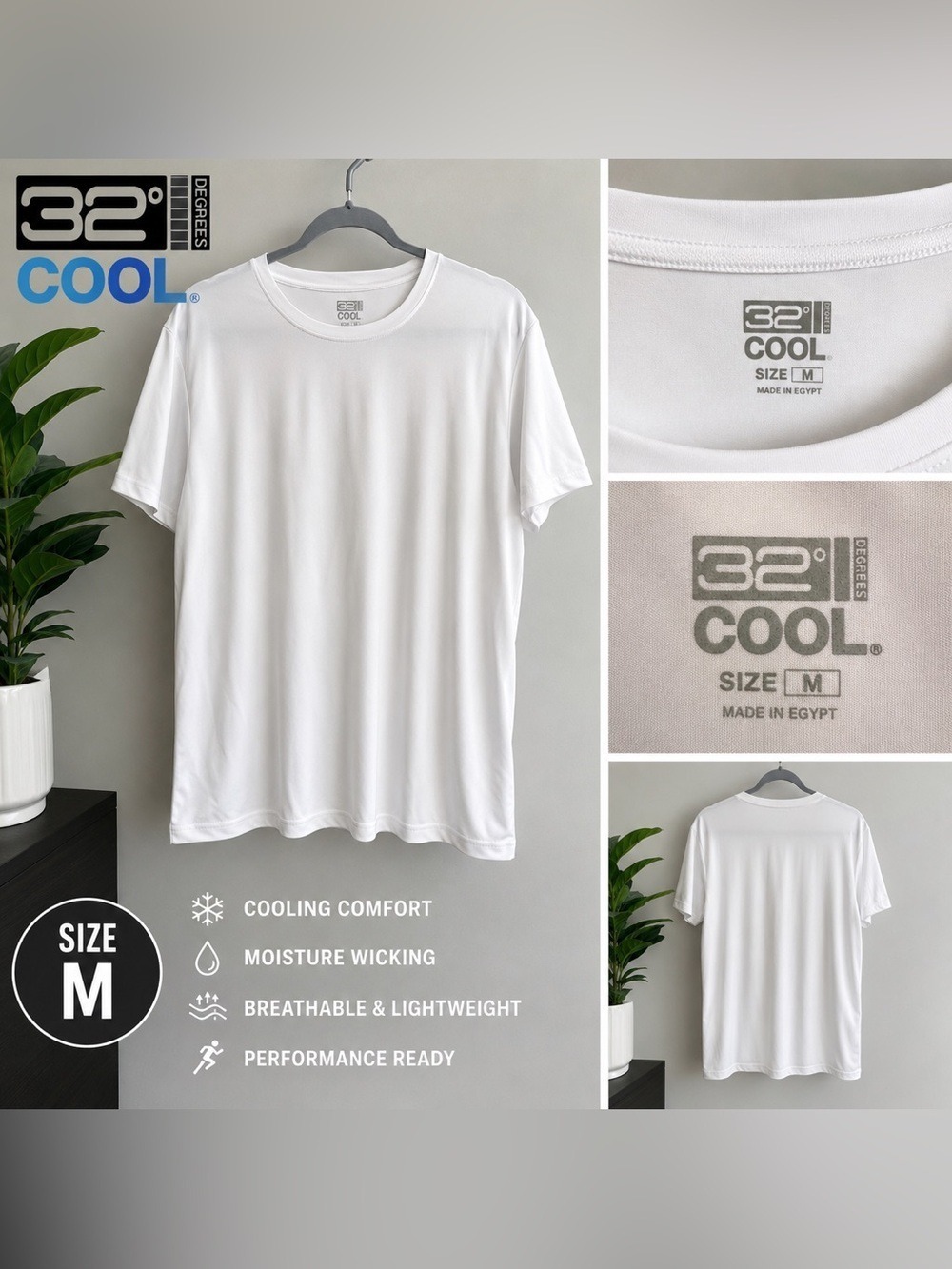 32 Degrees Cool White Performance T-Shirt Size Medium Moisture Wicking